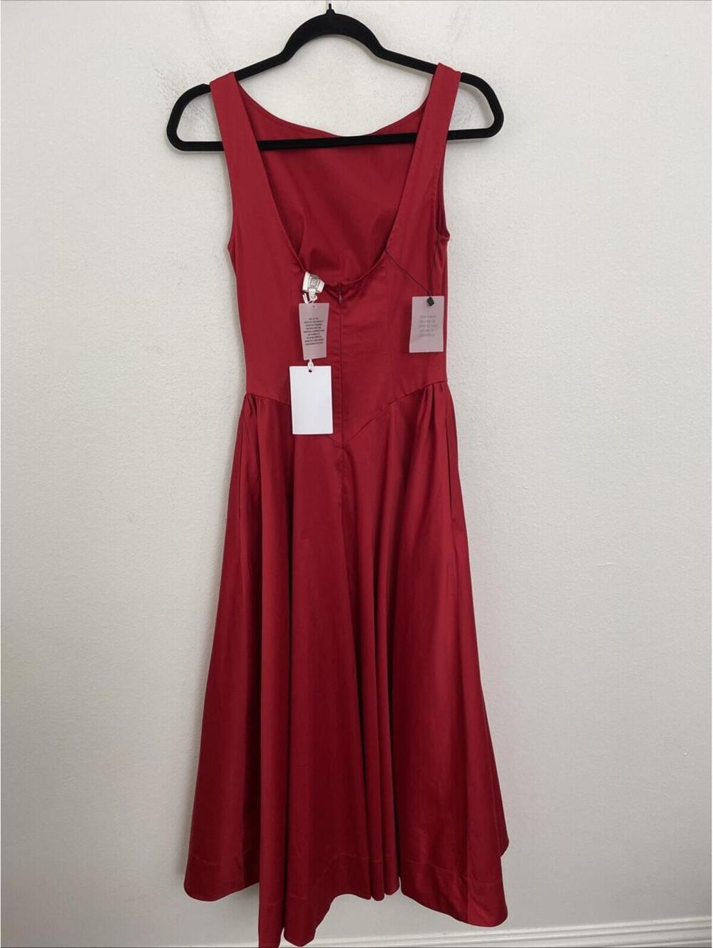 NWT Helsa Stretch Organic Cotton Sateen Midi Dress in Red  SIZE S $298msrp - Picture 10 of 13